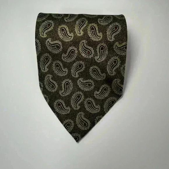 Giorgio Armani Cravatte Made in Italy Paisley Brown Gold Tie - Picture 1 of 5